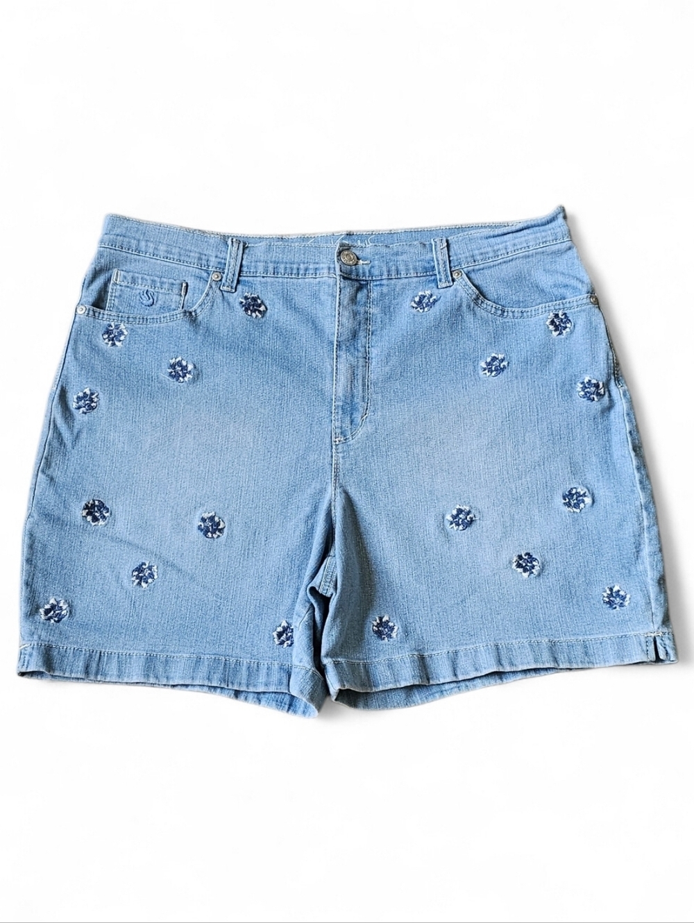 Gloria Vanderbilt Floral Embroidered Denim Shorts Size 14